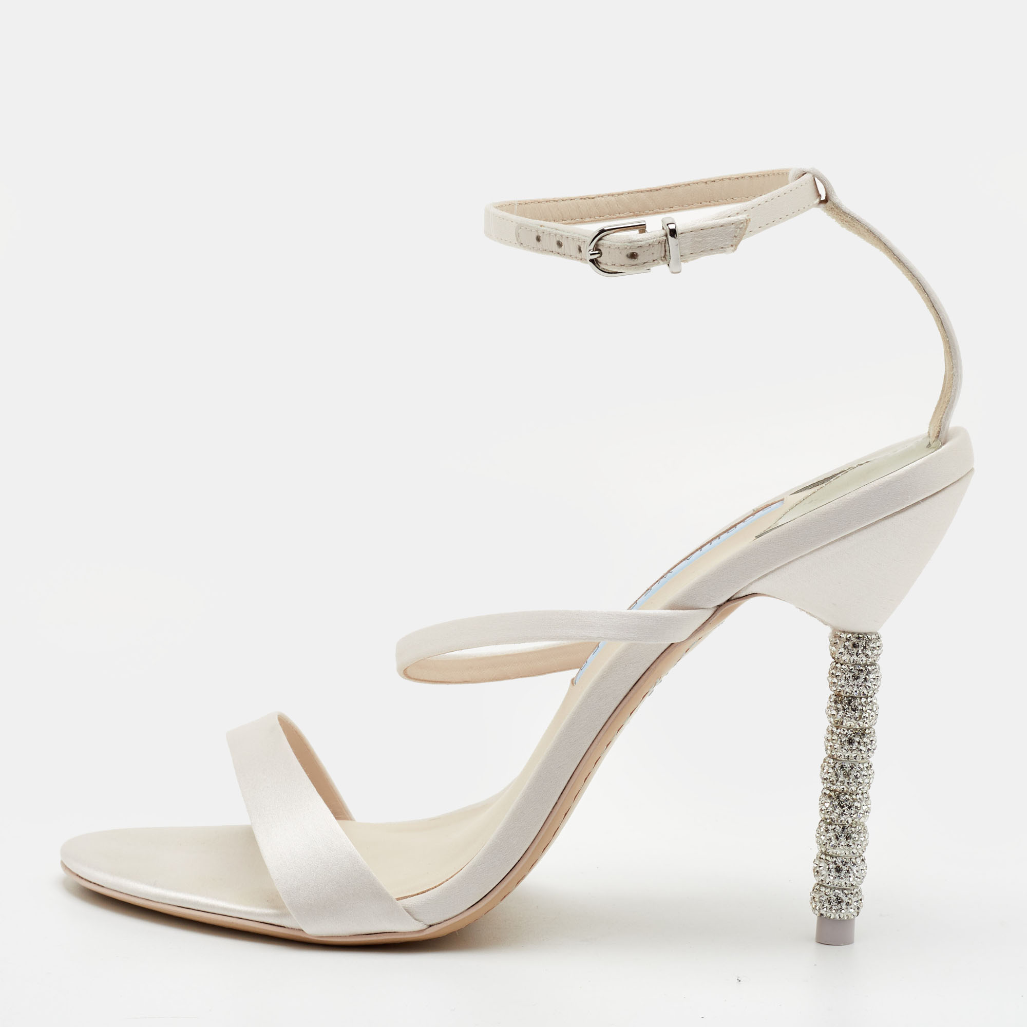 

Sophia Webster Rosalind Crystal Size  Soft Ivory Satin Ankle Strap Sandals, White