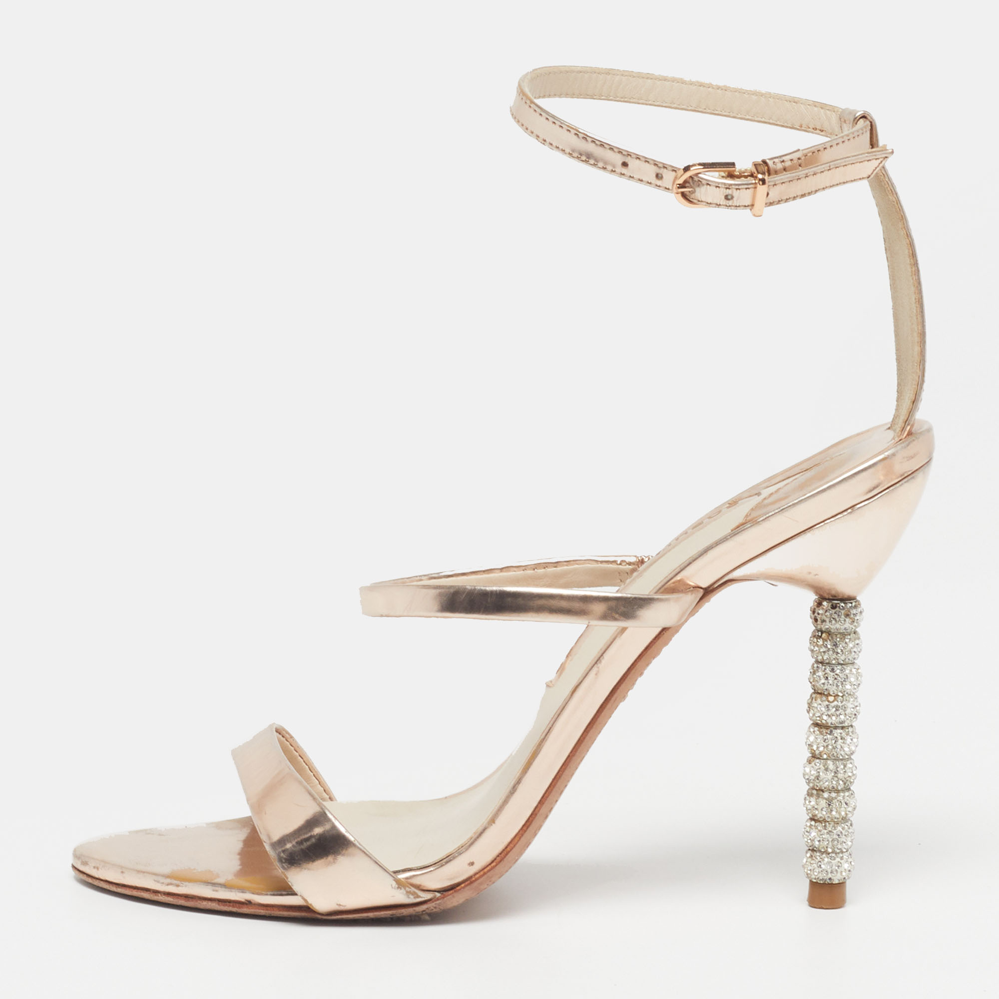 

Sophia Webster Rosalind Crystal Size  Gold Leather Ankle Strap Sandals