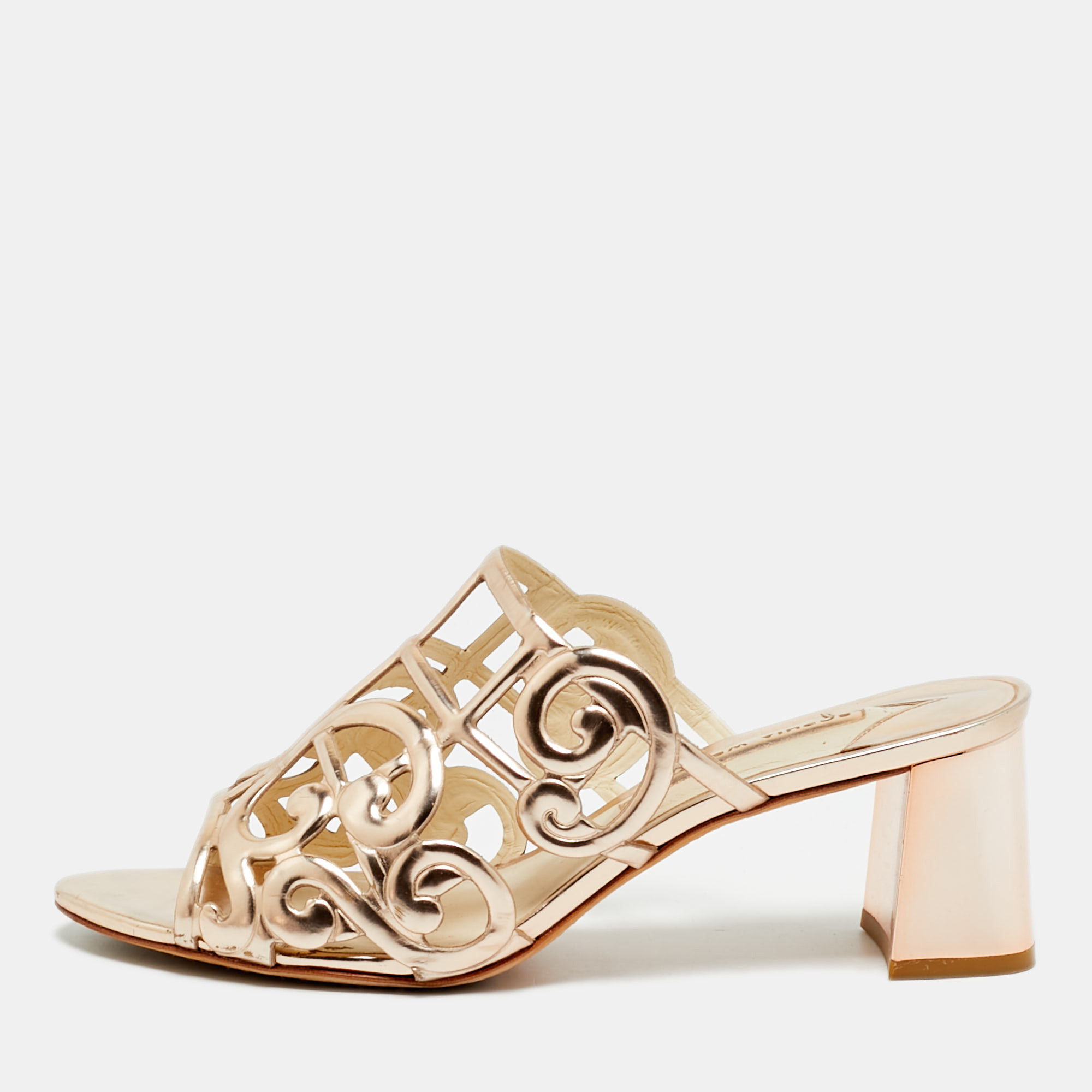 Pre-owned Sophia Webster Birdie Size 40 Gold Leather Slide Sandals