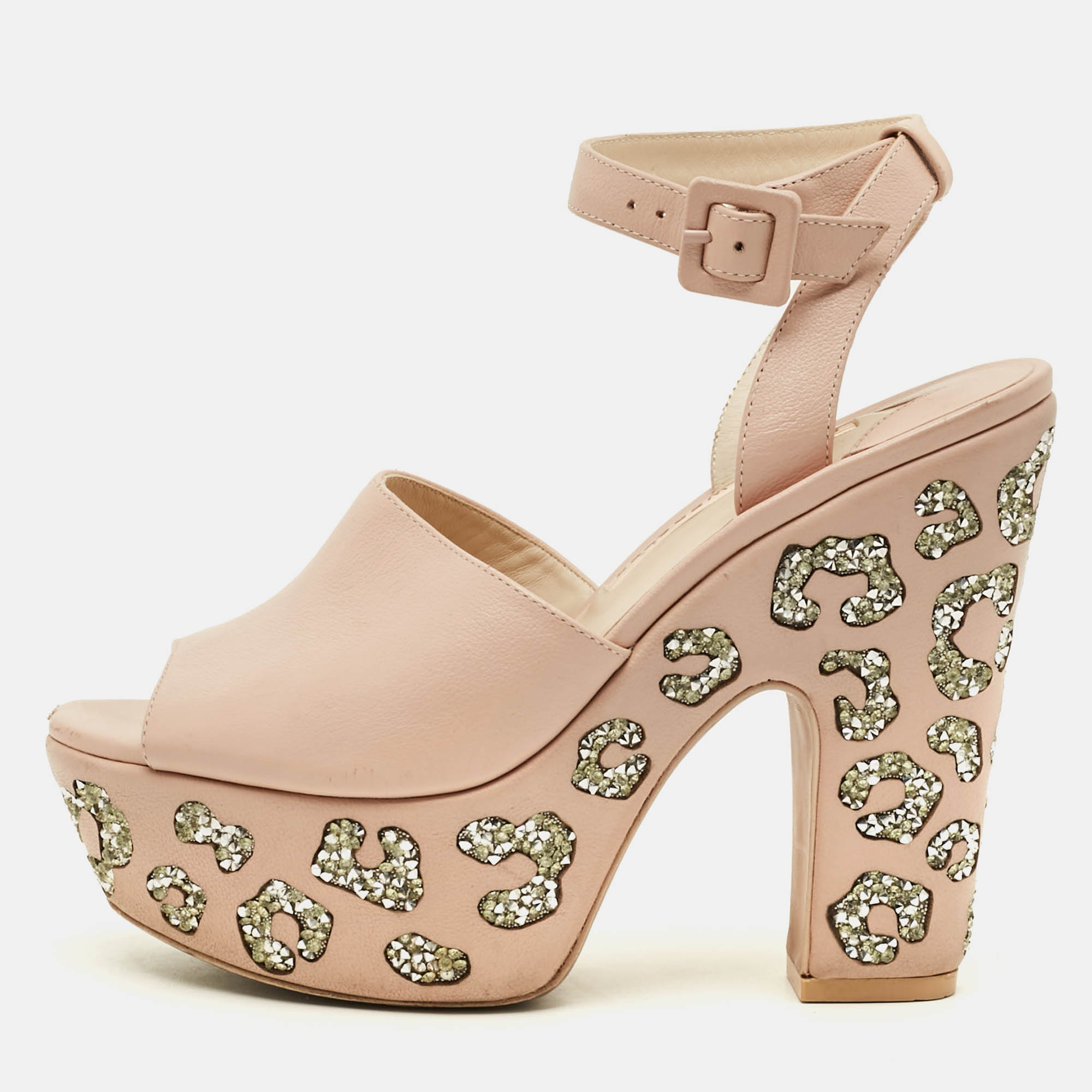 

Sophia Webster Size  Pink Leather Platform Crystal Block Heel Sandals