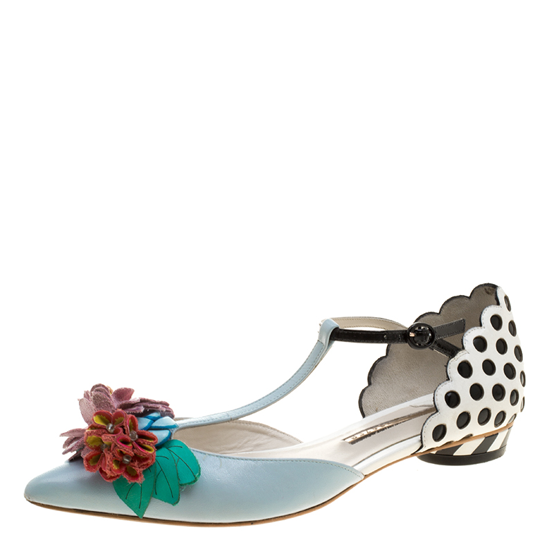 Sophia Webster Multicolor Leather T Straps Lilico Flower Flat Sandals Size 36