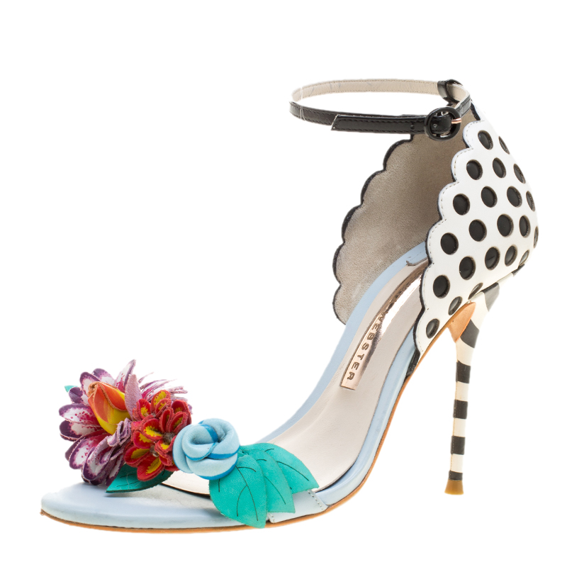 Sophia Webster Multicolor Leather Lilico Flower Embellished Ankle Strap Open Toe Sandals Size 36.5