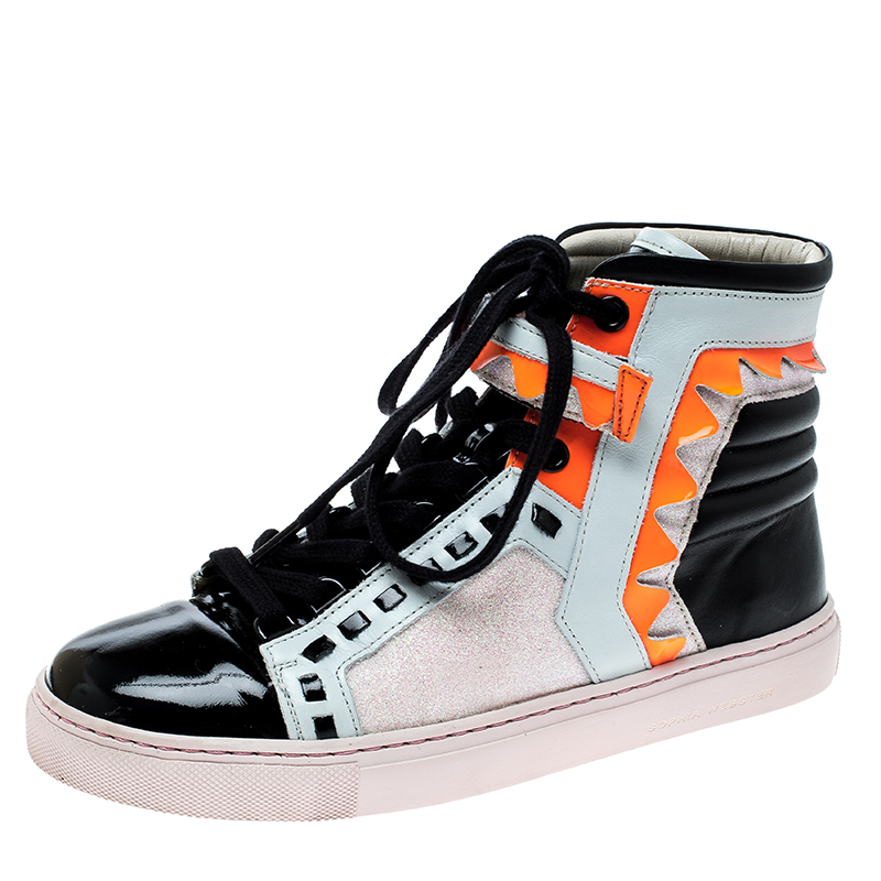 

Sophia Webster Multicolor Leather and Glitter Riko High Top Sneakers Size