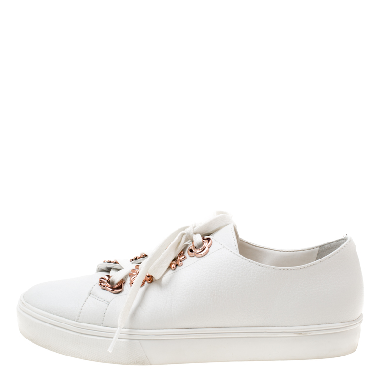 

Sophia Webster White Leather Penny Flower Low Top Sneakers Size