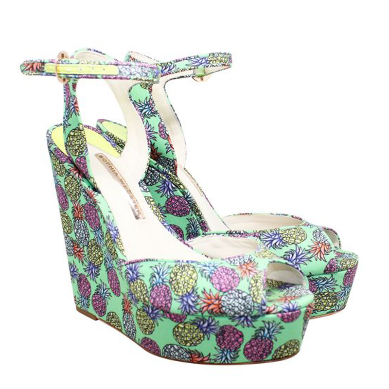

Sophia Webster Green Pineapple Print Wedges Sandals Size