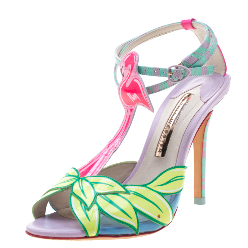 Sophia Webster Multicolor Patent Leather Flamingo Peep Toe T Strap ...