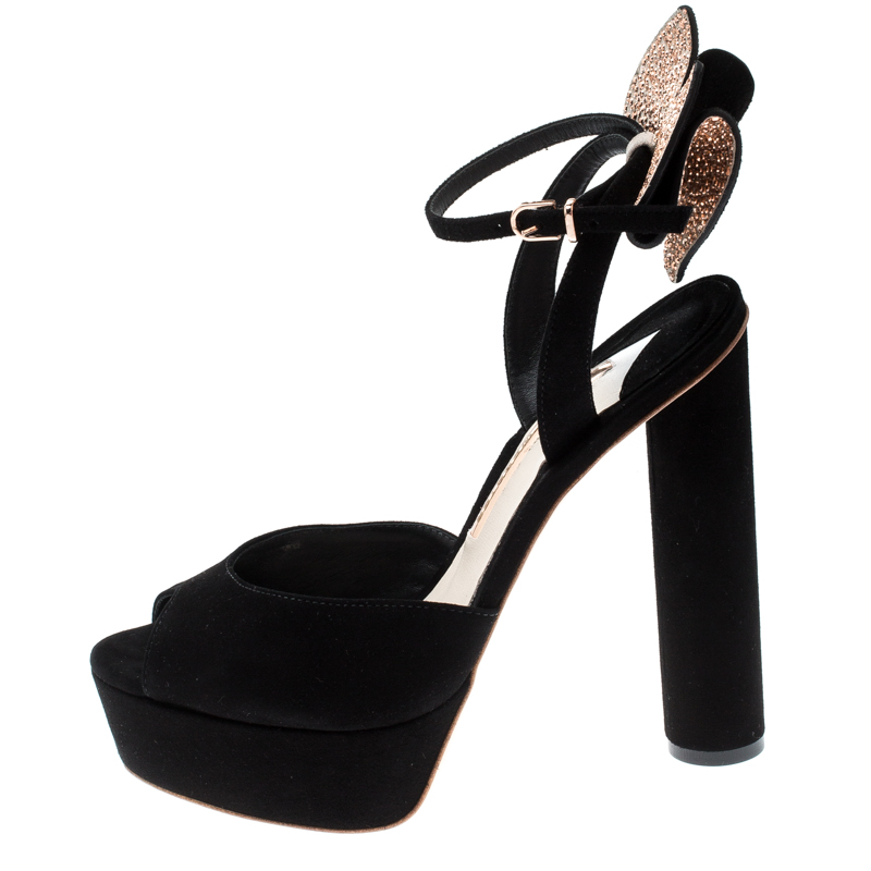 

Sophia Webster Black Suede Raye Bow Ankle Strap Platform Sandals Size