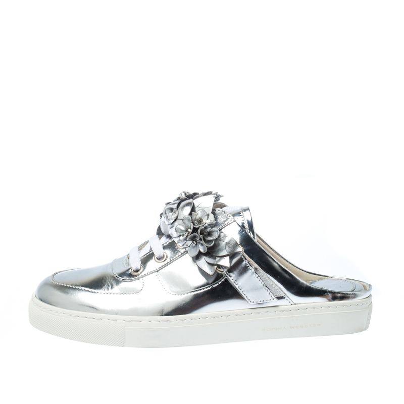 

Sophia Webster Metallic Silver Foil Leather Lilico Jessie Sneaker Mules Size
