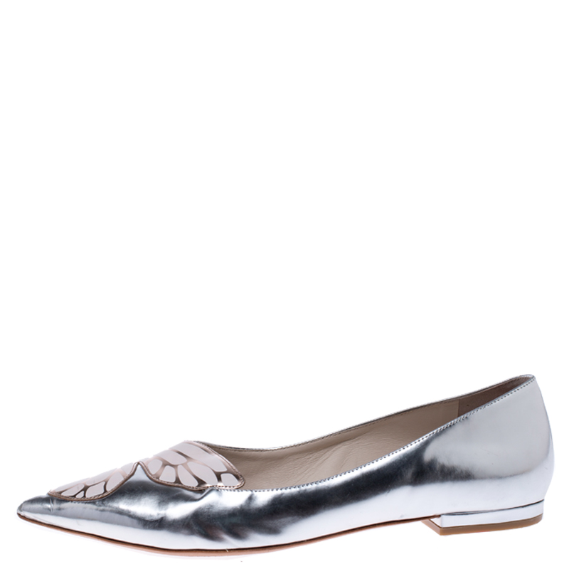 

Sophia Webster Metallic Silver Leather Bibi Butterfly Ballet Flats Size