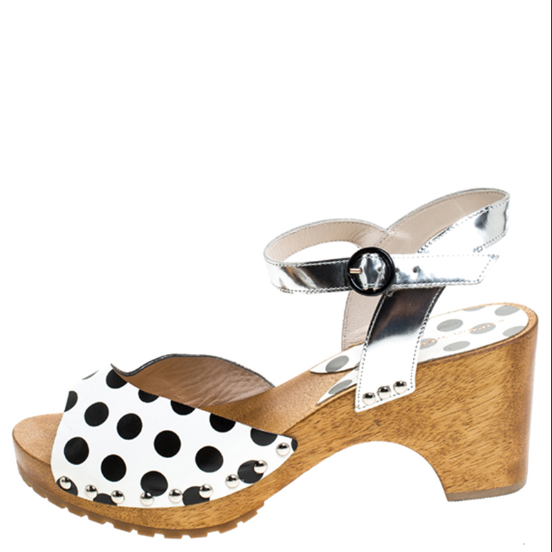 

Sophia Webster Monochrome Polka Dot Leather Ava Ankle Strap Sandals Size, White