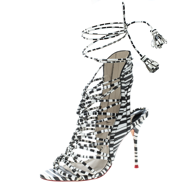 Pre Owned Sophia Webster Black/White Leather Lacey Sandals Size 39