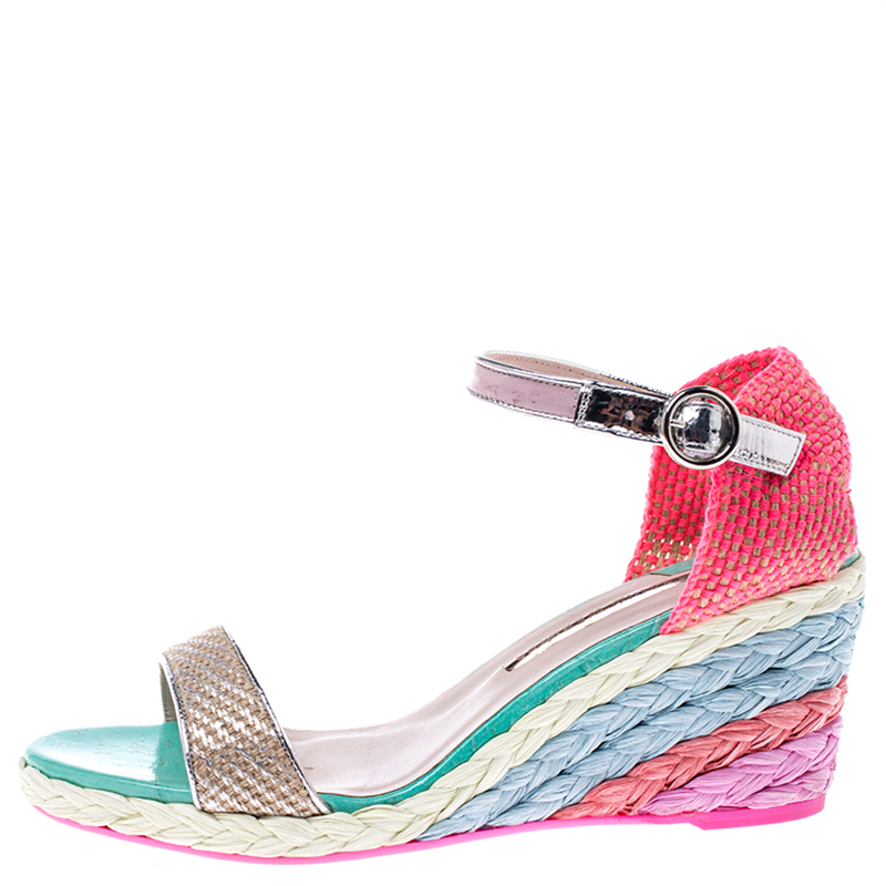

Sophia Webster Multicolor Lace And Leather Lucita Wedge Ankle Strap Espadrille Sandals Size