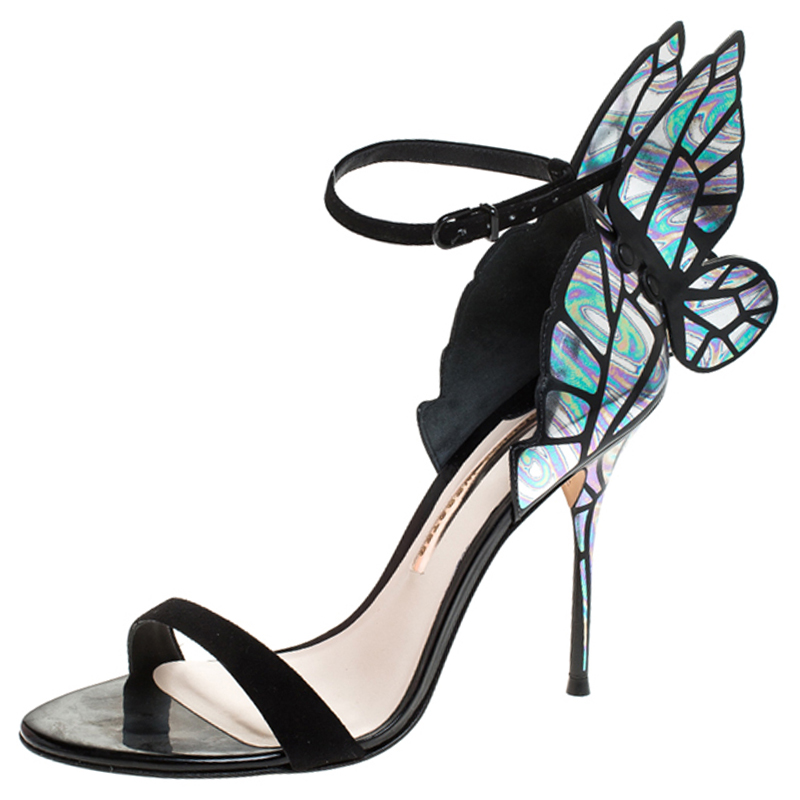 Sophia Webster Multicolor Patent Leather and Black Suede Chiara Butterfly Ankle Strap Sandals Size 38