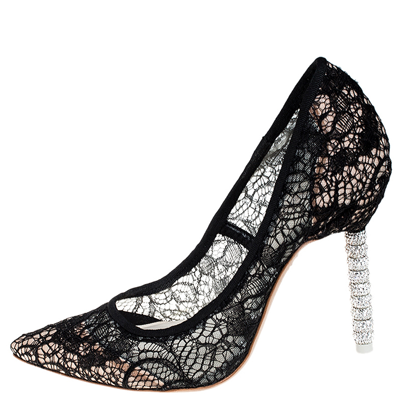 

Sophia Webster Black Lace Coco Crystal Pointed Toe Pumps Size