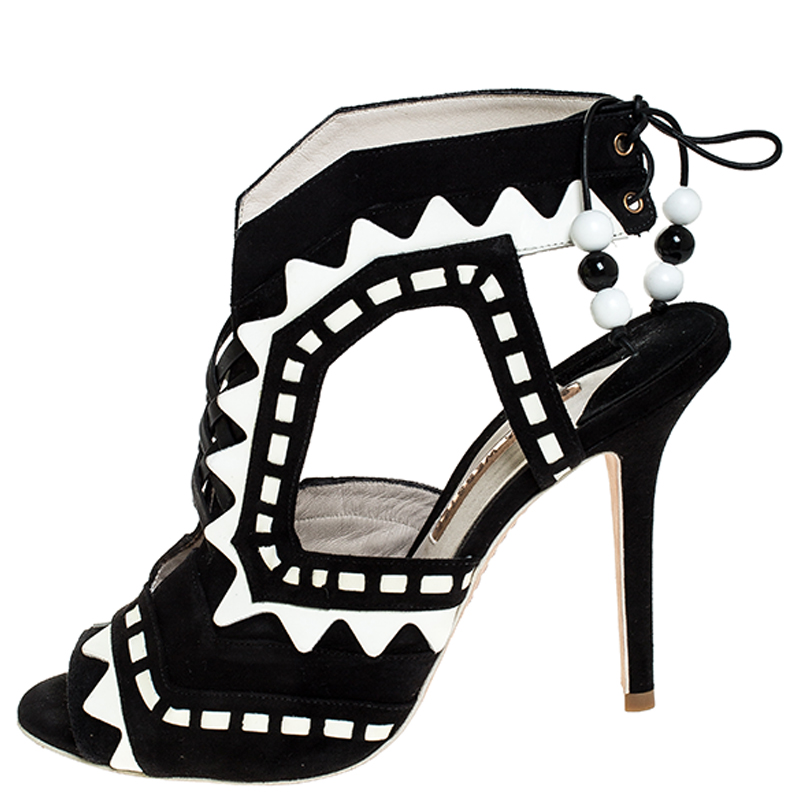 

Sophia Webster Black/White Suede and Leather Riko Cut Out Sandals Size