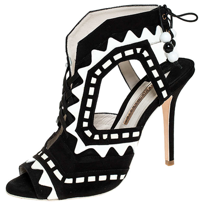  Sophia Webster Black/White Suede and Leather Riko Cut Out Sandals Size 41 