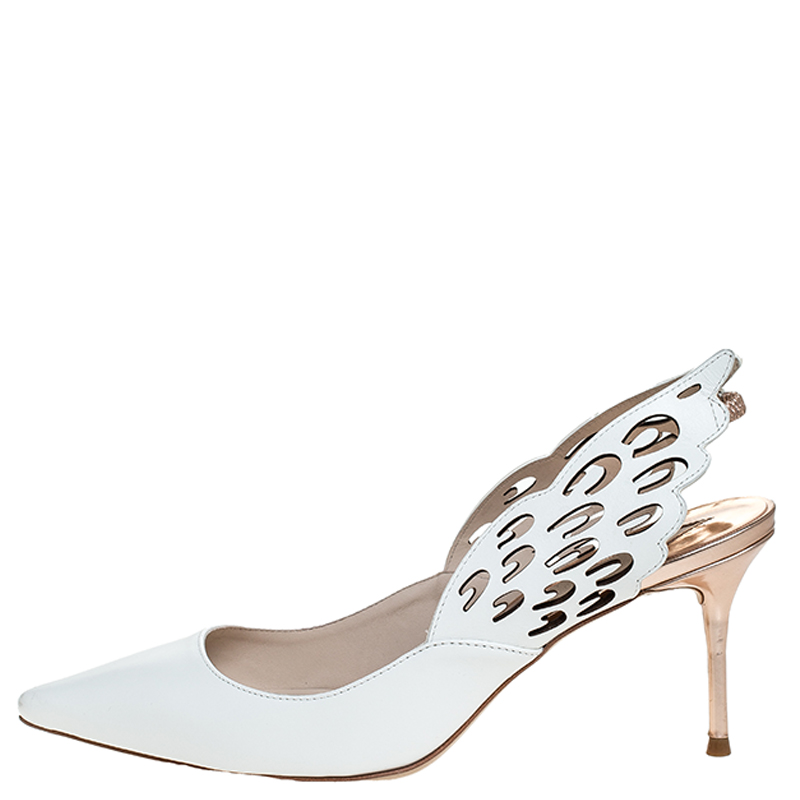 

Sophia Webster White Leather Angelo Slingback Pointed Toe Sandals Size