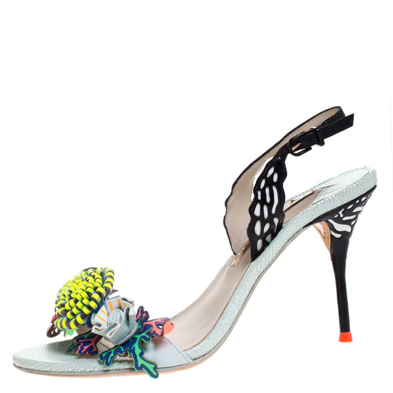 

Sophia Webster Multicolor Patent Leather And Leather Lilico Underwater Floral Embellished Slingback Sandals Size