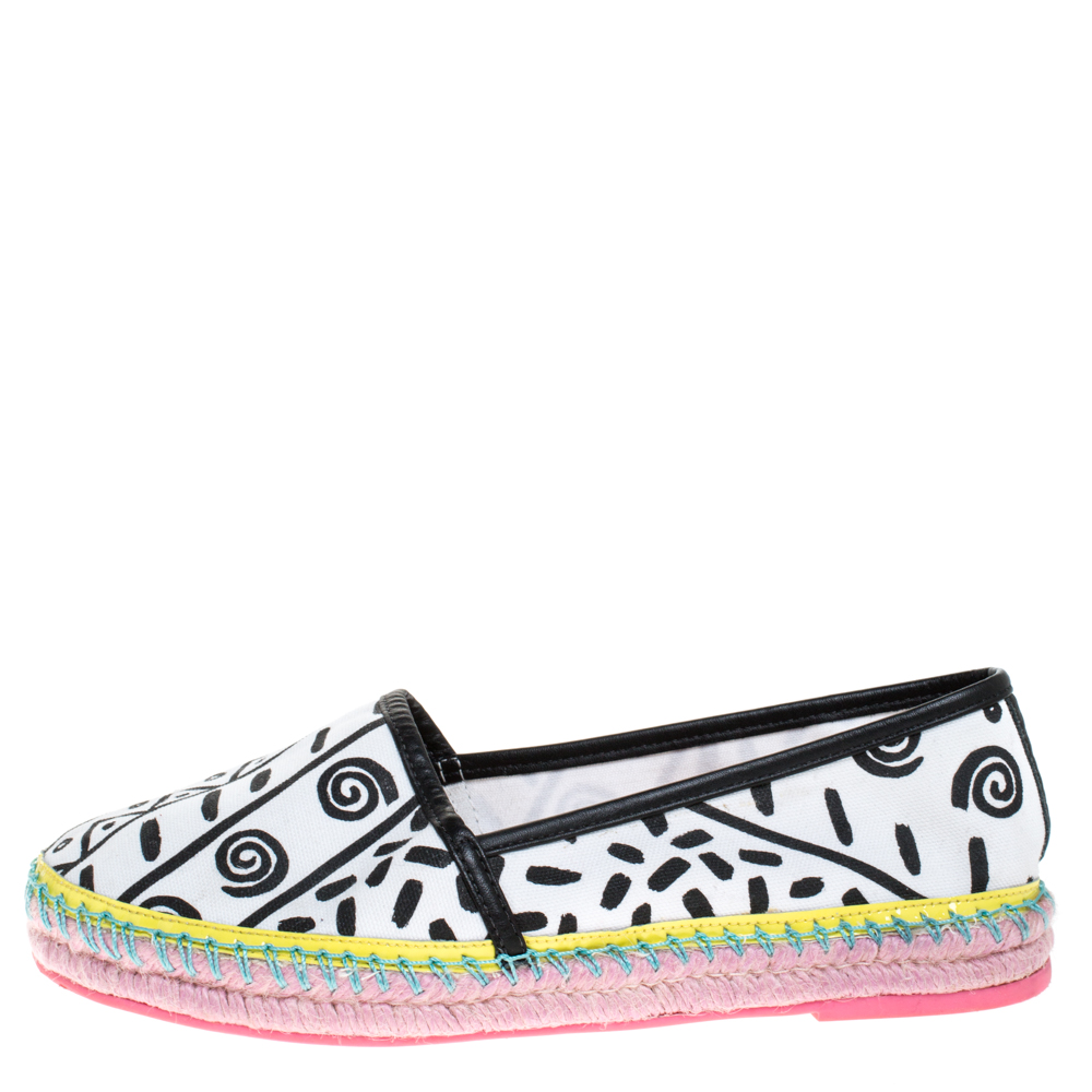 

Sophia Webster White/Black Juana Kapowski Printed Canvas Espadrille Flats Size