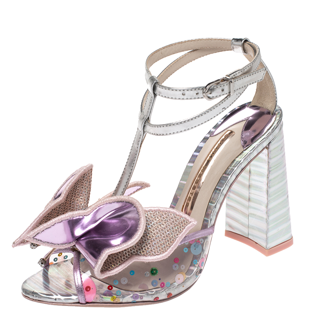 Sophia Webster Multicolor Metallic Leather And PVC Lana Crystal Embellished Block Heel Sandals Size 36