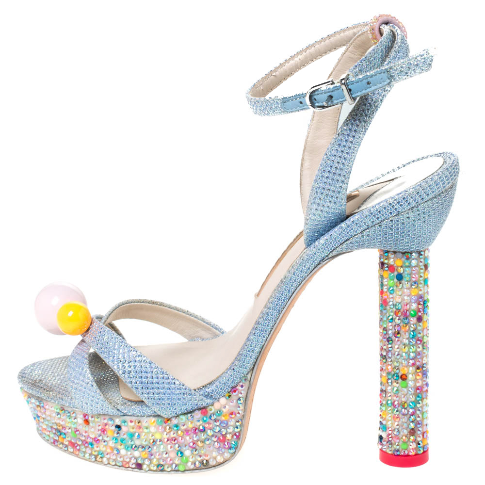 

Sophia Webster Blue Glitter Fabric Loren Dreamy Crystal Embellished Platform Sandals Size