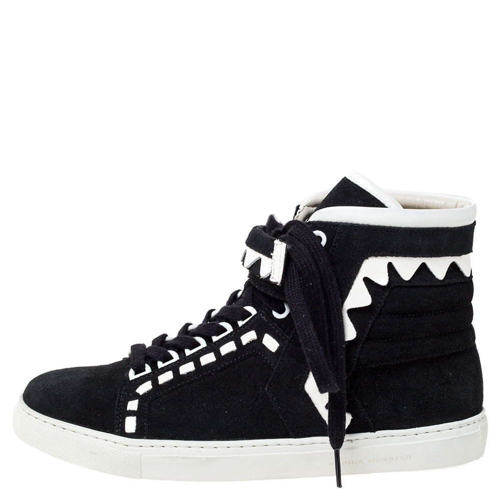 

Sophia Webster Monochrome Suede and Leather Riko High Top Sneakers Size, Black