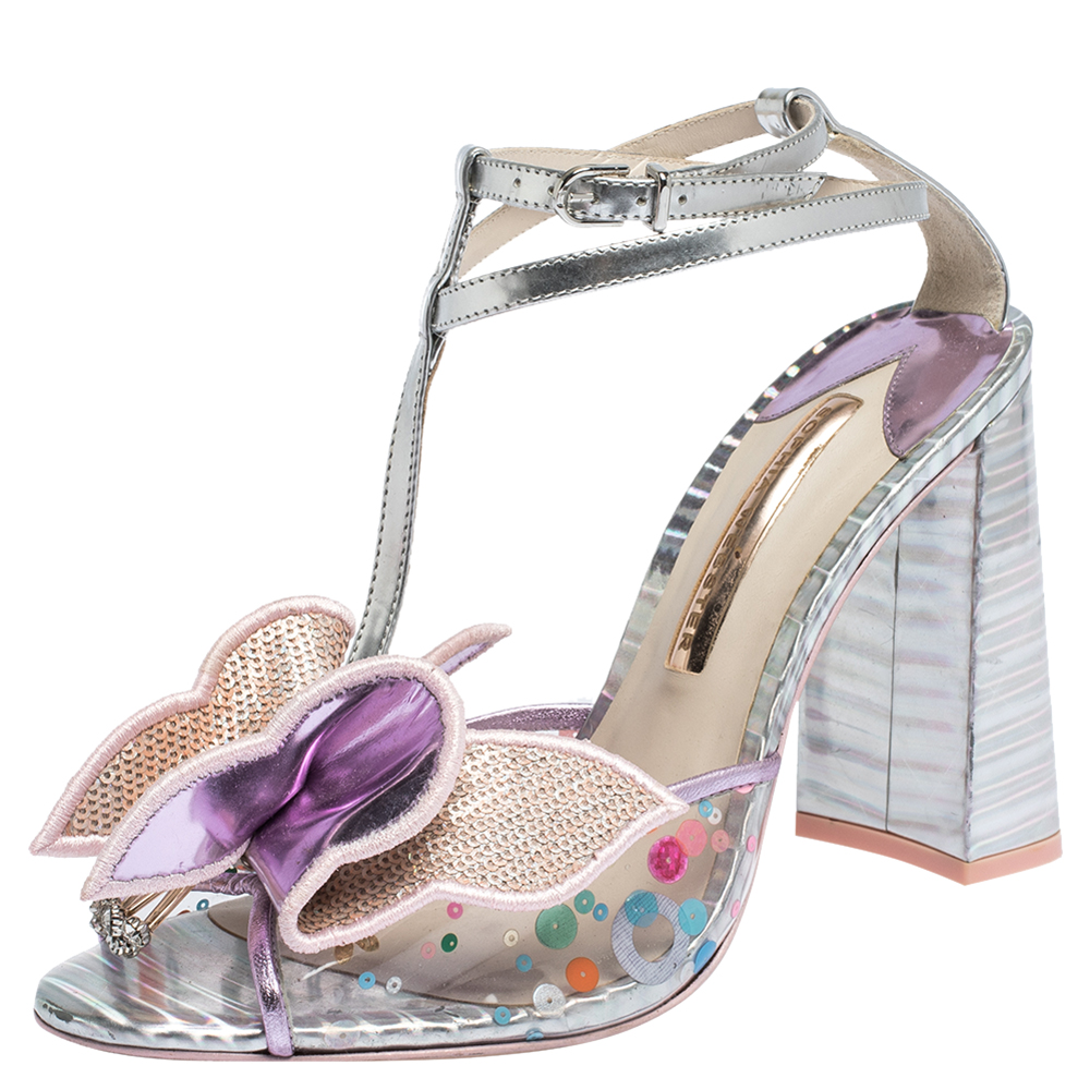 Sophia Webster Multicolor Metallic Leather And PVC Lana Crystal Embellished Block Heel Sandals Size 40