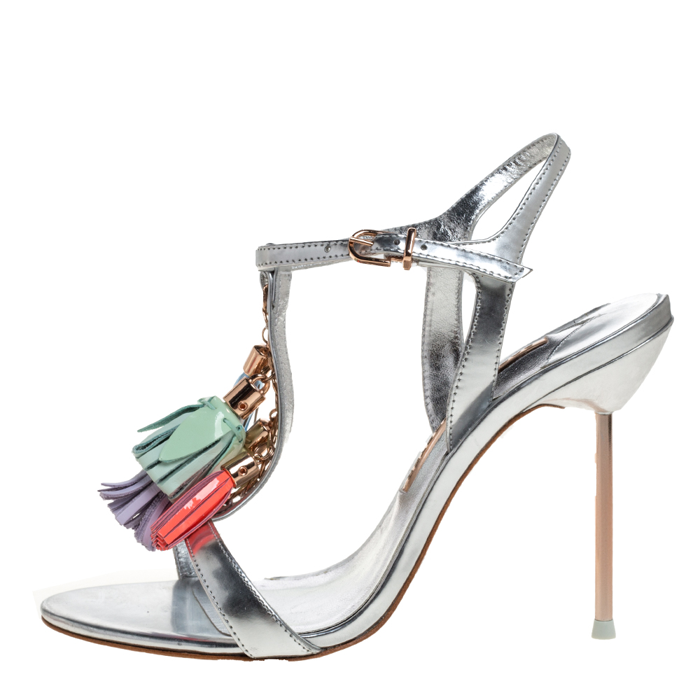 

Sophia Webster Silver Leather Layla Fringe Tassel Sandals Size