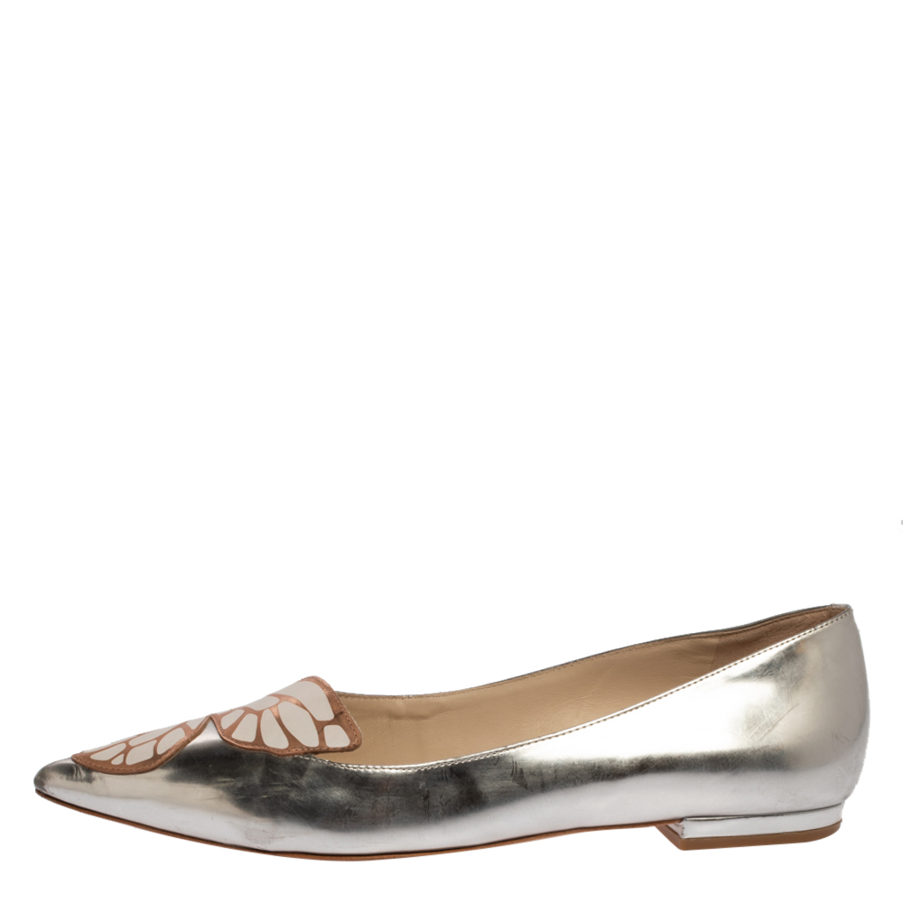 

Sophia Webster Silver Leather Bibi Butterfly Ballet Flats Size