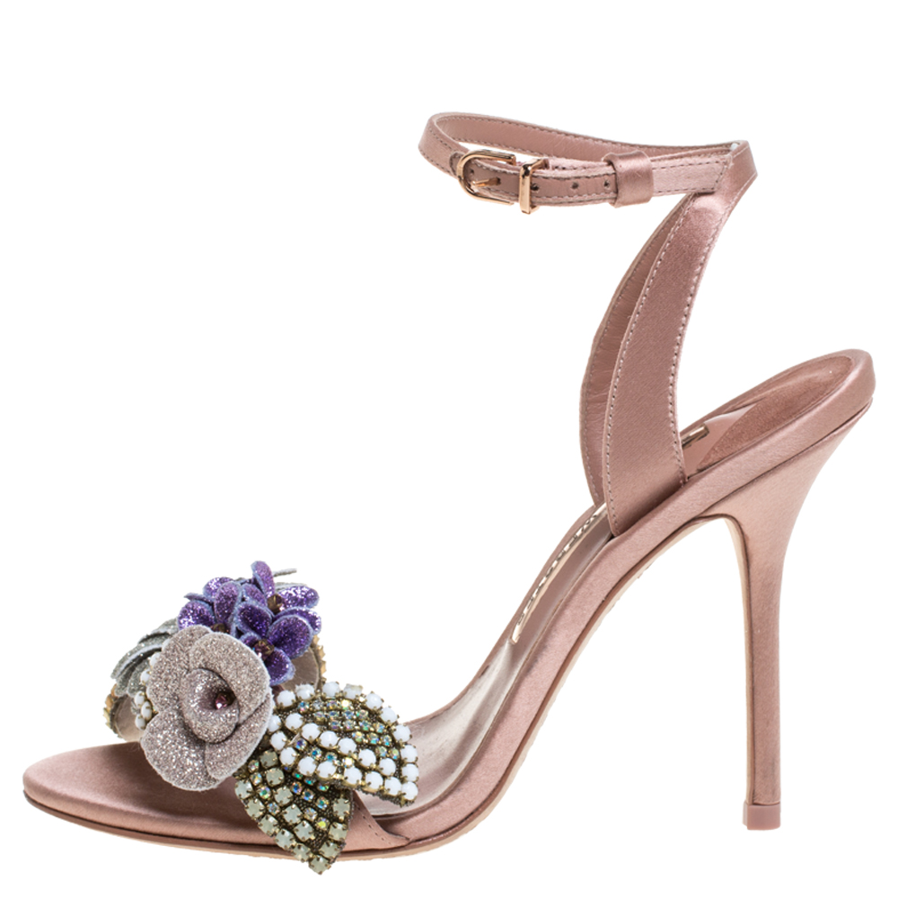 

Sophia Webster Beige Satin And Glitter Flower Lilico Ankle Wrap Sandals Size