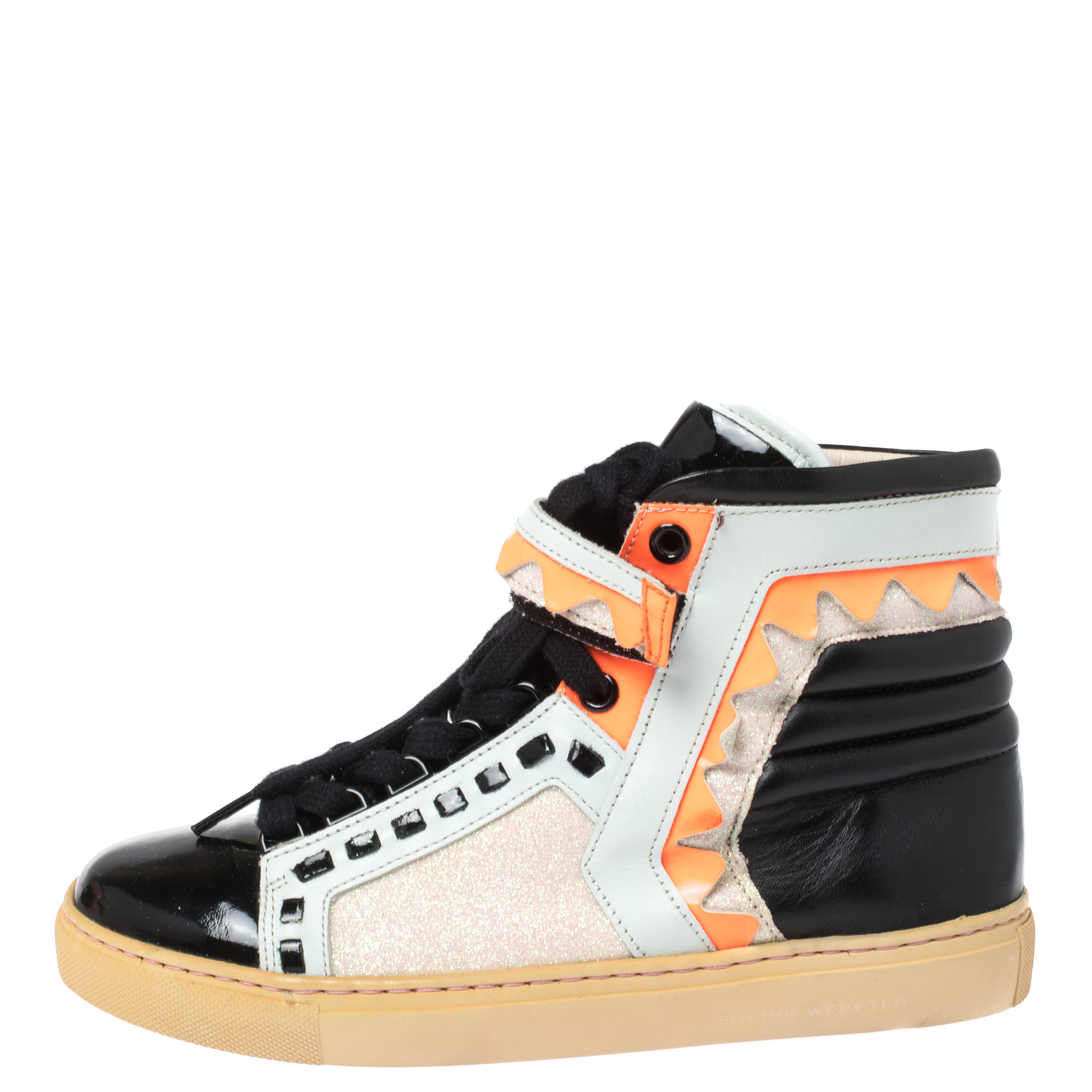 

Sophia Webster Multicolor Leather and Glitter Riko High Top Sneakers Size