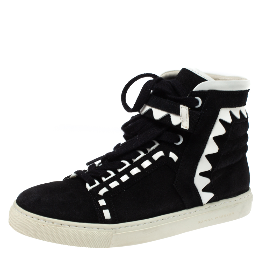 

Sophia Webster Monochrome Suede and Patent Leather Riko High Top Sneakers Size, Black