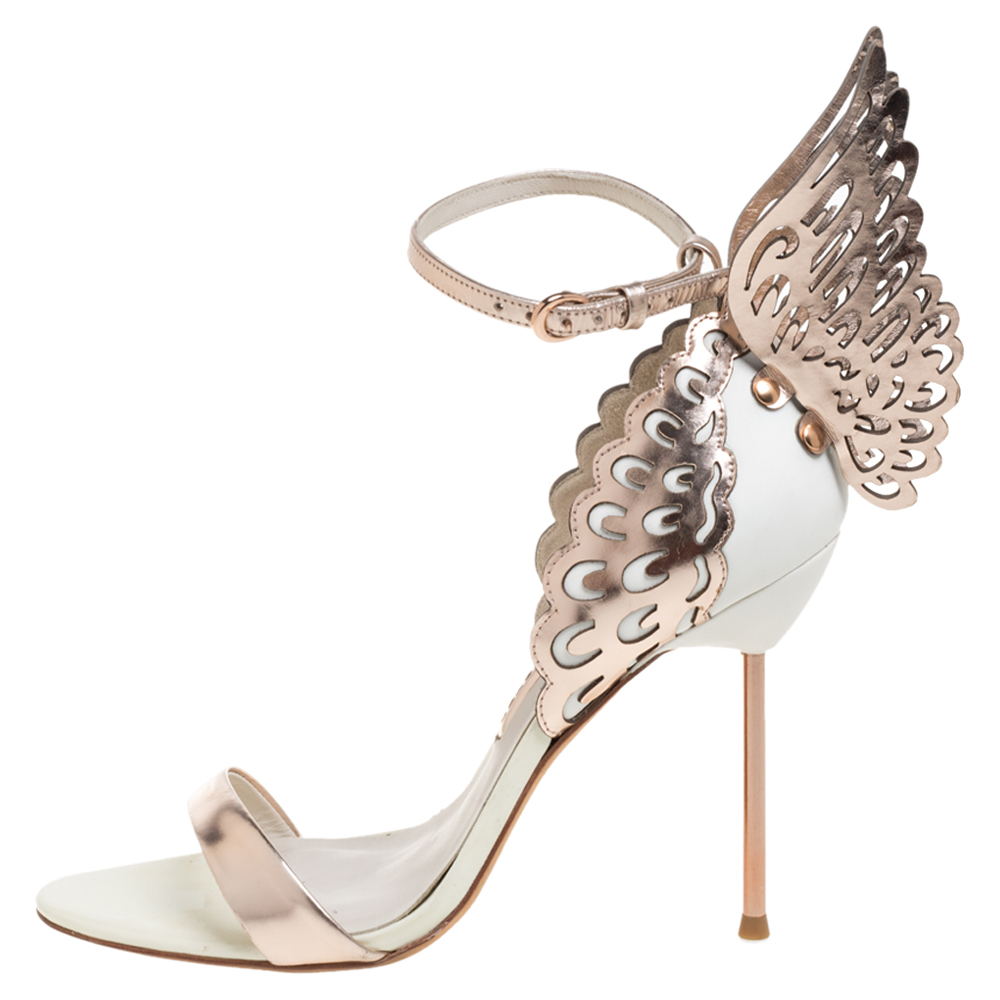 

Sophia Webster Rose Gold Leather And White Evangeline Open Toe Sandals Size