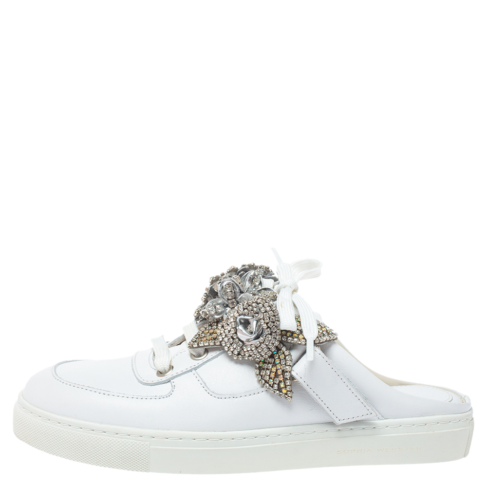 

Sophia Webster White Leather Flower Embellished Lilico Jessie Mule Sneakers Size