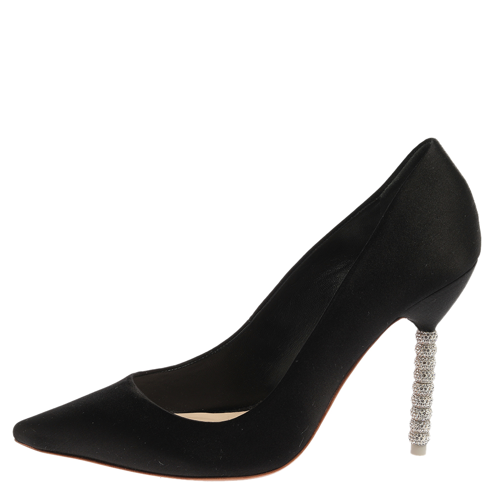 

Sophia Webster Black Satin Crystal Embellished Coco Pumps Size