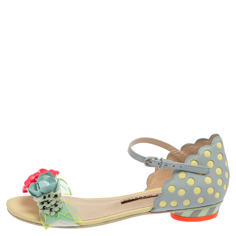 

Sophia Webster Multicolor Floral Leather Lilico Ankle Strap Flat Sandals Size