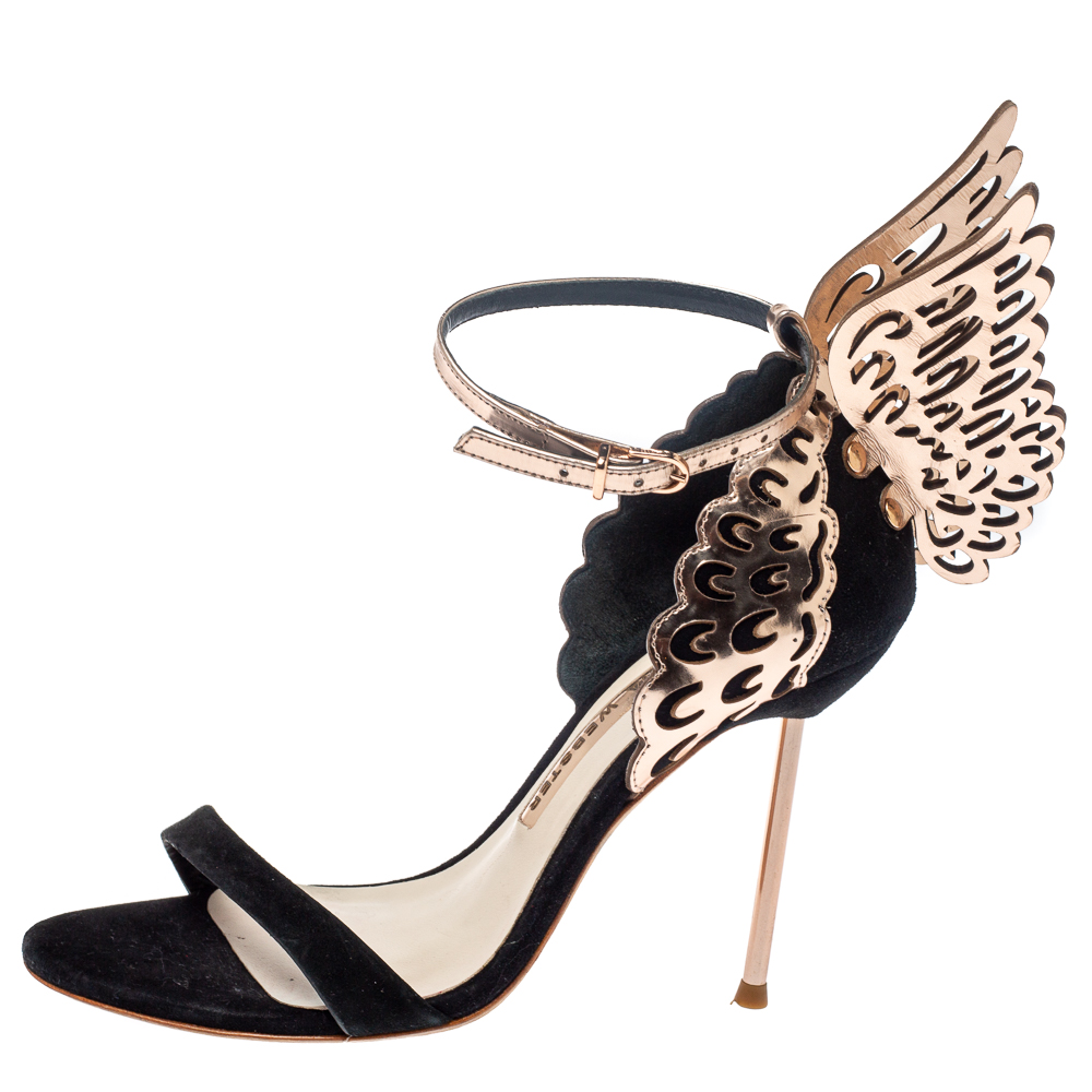 

Sophia Webster Black/Rose Gold Suede and Leather Evangeline Open Toe Sandals Size