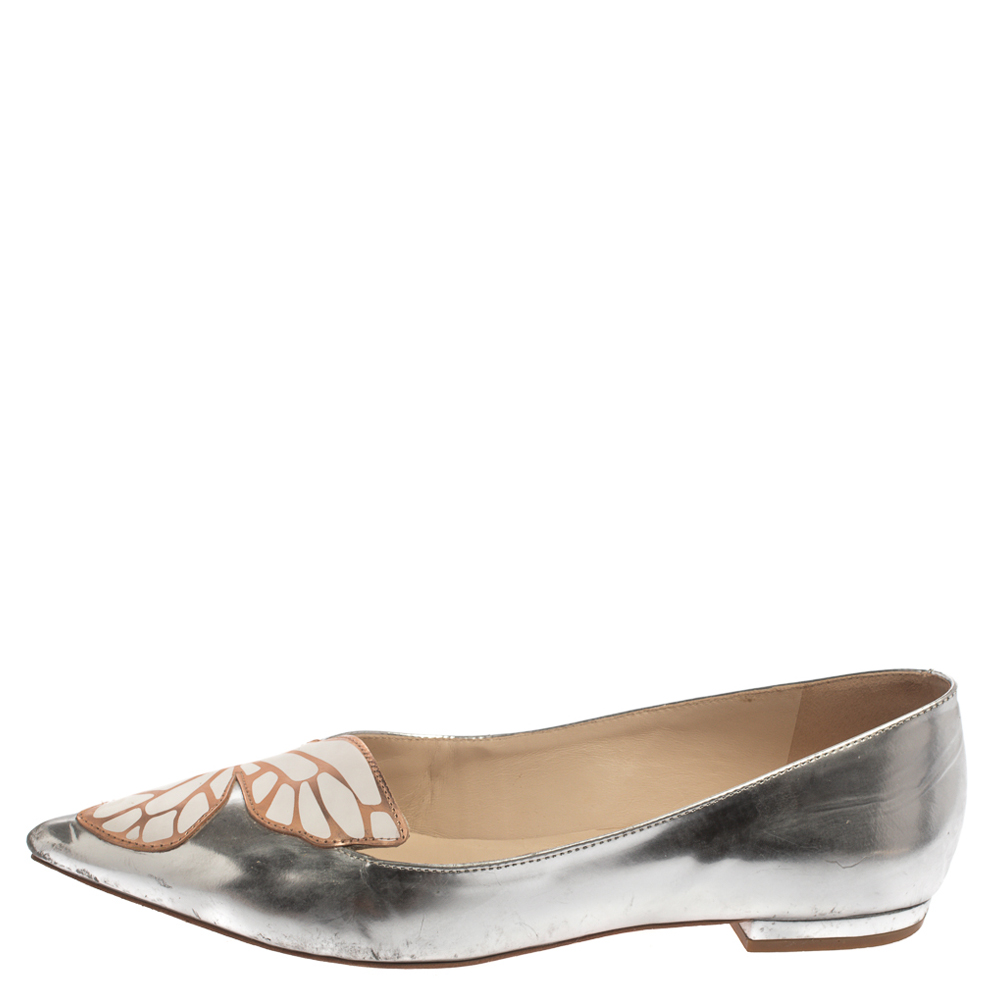 

Sophia Webster Metallic Silver/Rose Gold Leather Bibi Butterfly Pointed Toe Ballet Flats Size