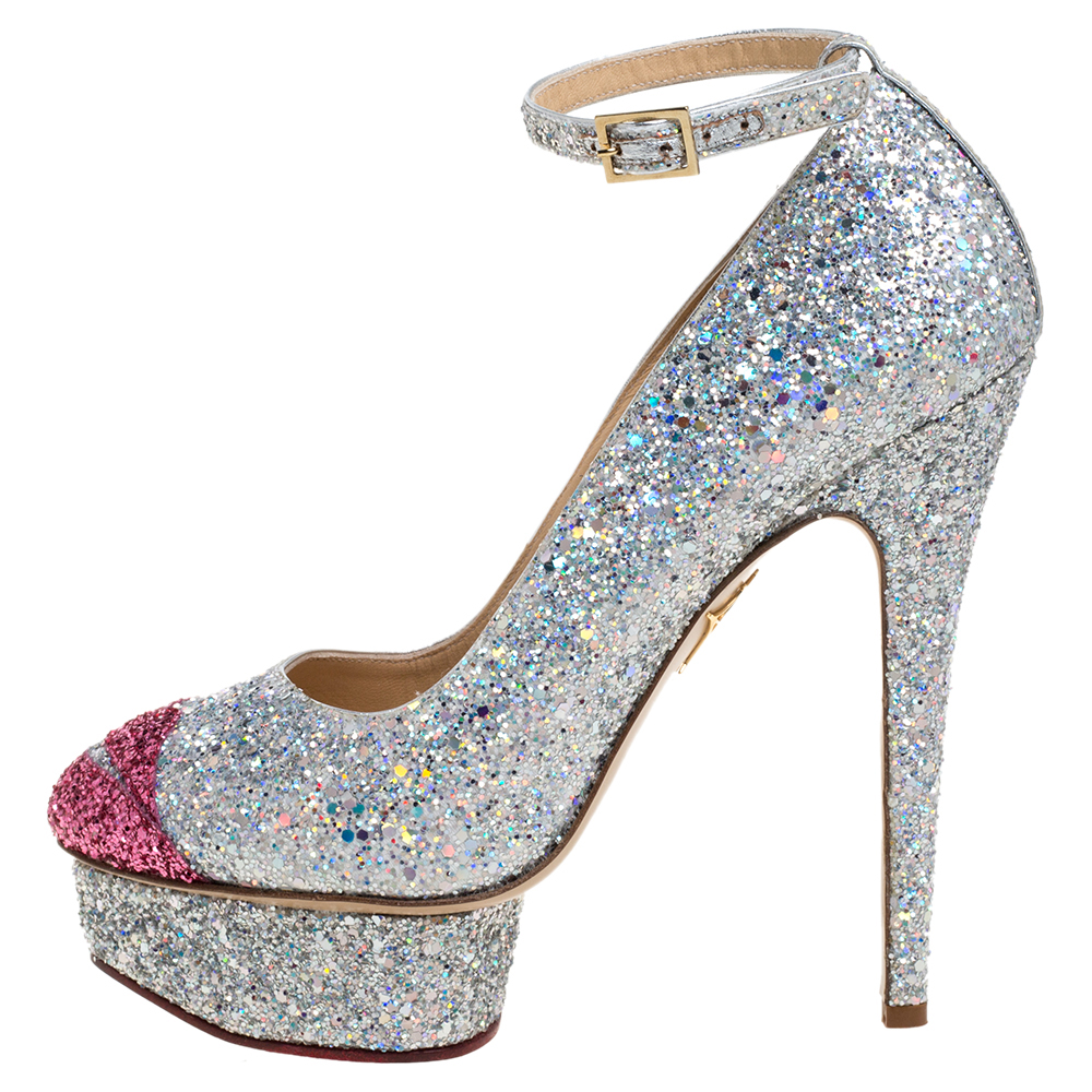 

Sophia Webster Multicolor Glitter Kiss Me Dolores! Ankle Strap Platform Pumps Size