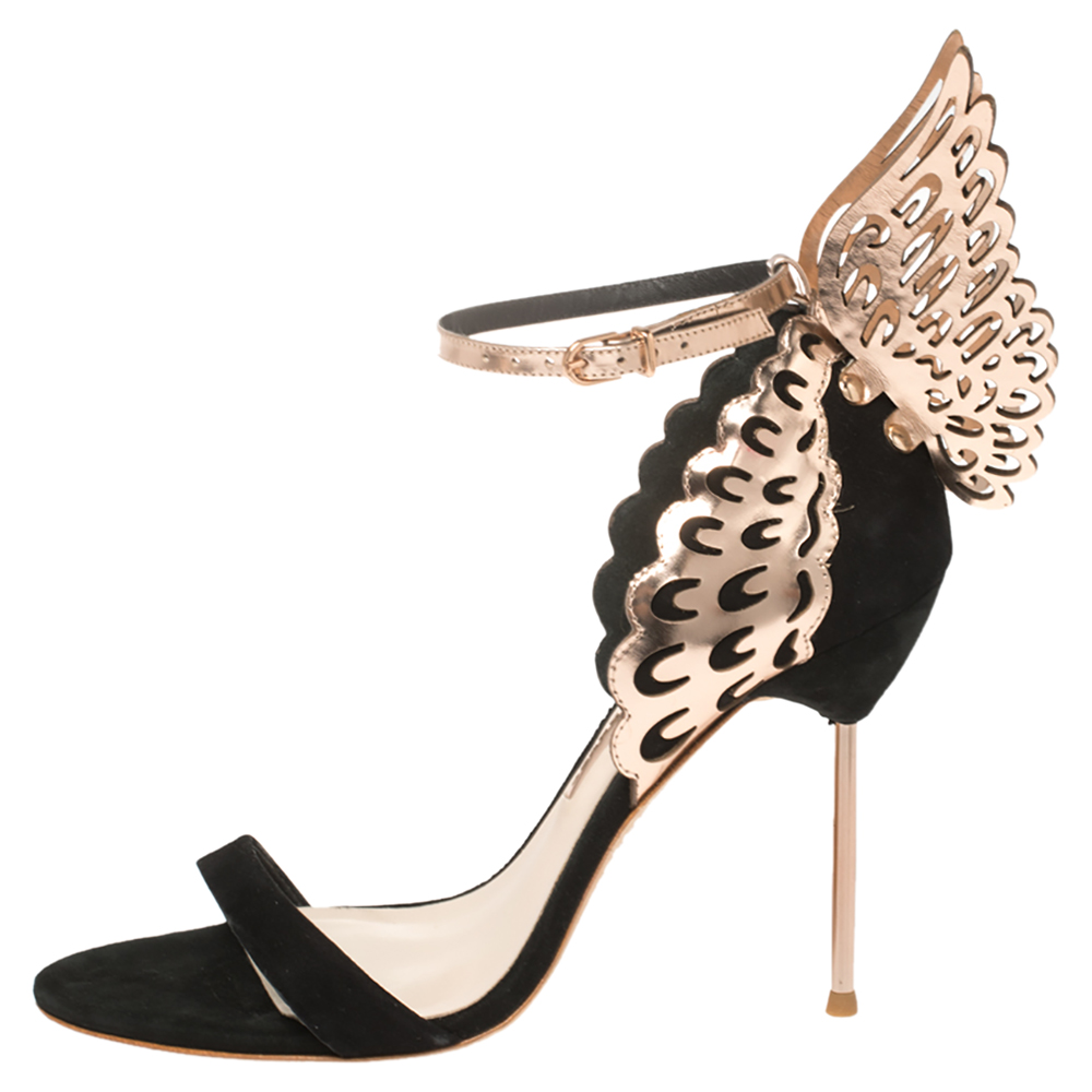 

Sophia Webster Black/Rose Gold Suede and Leather Evangeline Open Toe Sandals Size