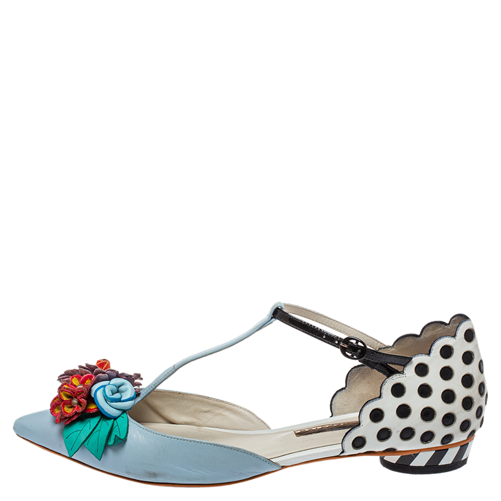 

Sophia Webster Blue Leather Nina T- Strap Flat Sandals Size