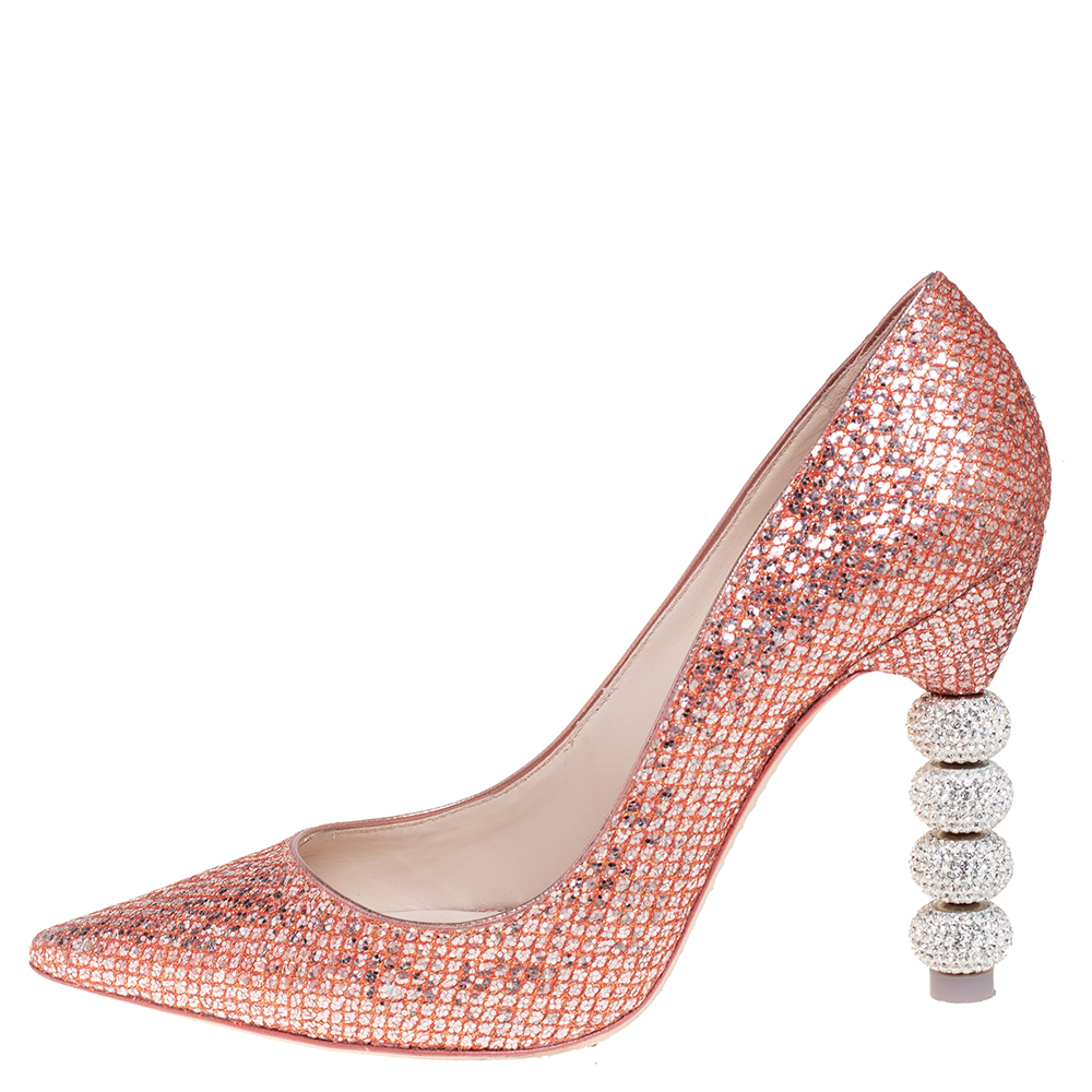 

Sophia Webster Pink Glitter Coco Crystal Embellished Major Pointed Toe Pumps Size