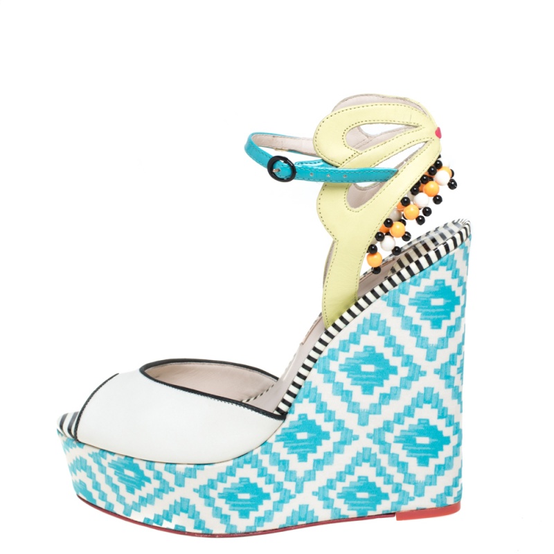 

Sophia Webster Multicolor Printed Canvas and Leather Wedge Sandals Size