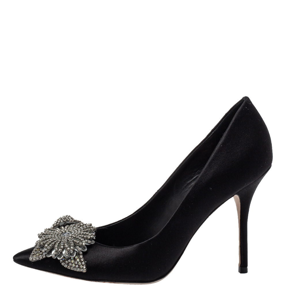 

Sophia Webster Black Satin Lilico Crystal Embellished Pumps Size