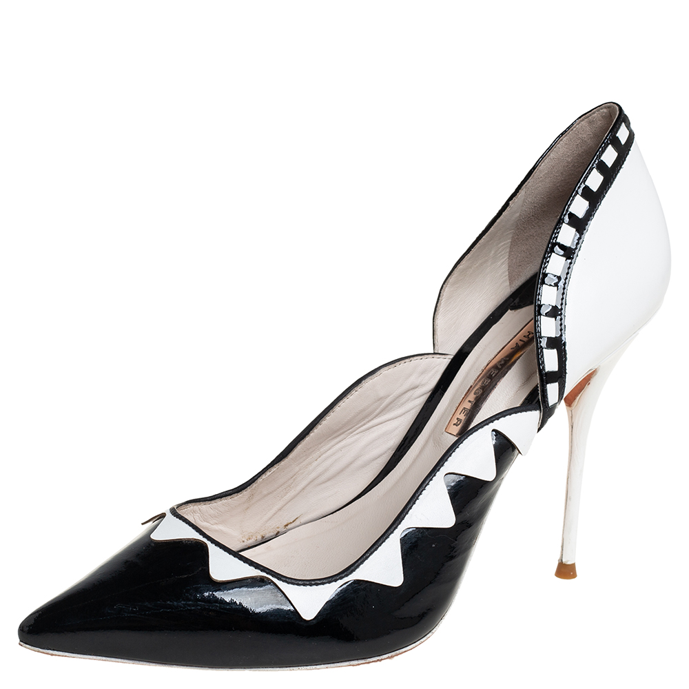 Pre-owned Sophia Webster Black/white Patent Leather And Leather D'orsay Pumps Size 40