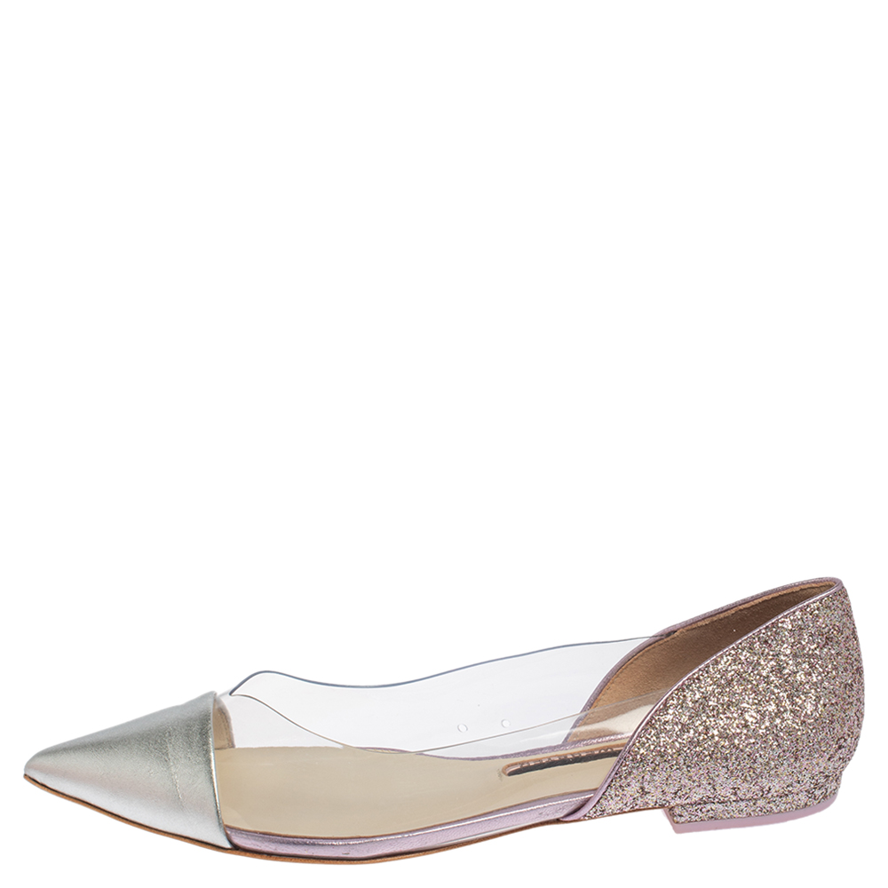 

Sophia Webster Silver Leather And PVC Daria Ballerina Flats Size