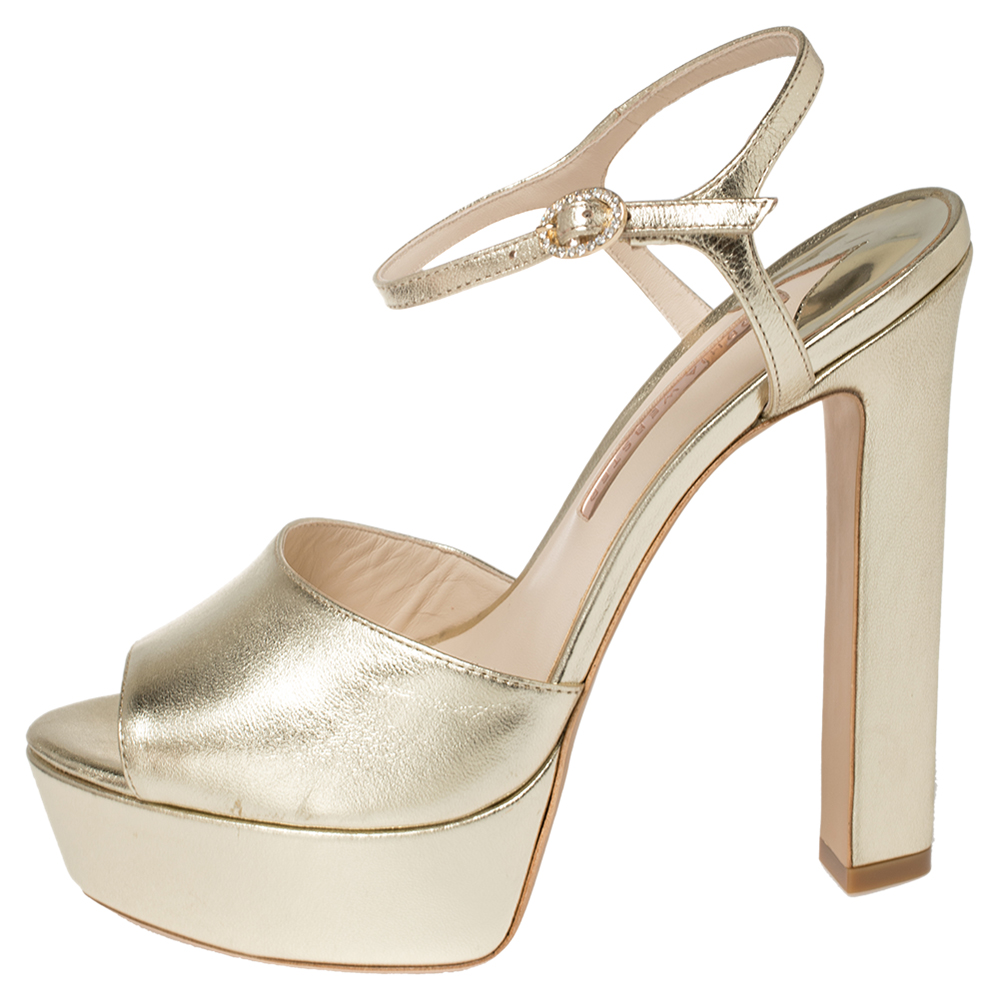 

Sophia Webster Gold Leather Natalia Platform Ankle Strap Sandals Size