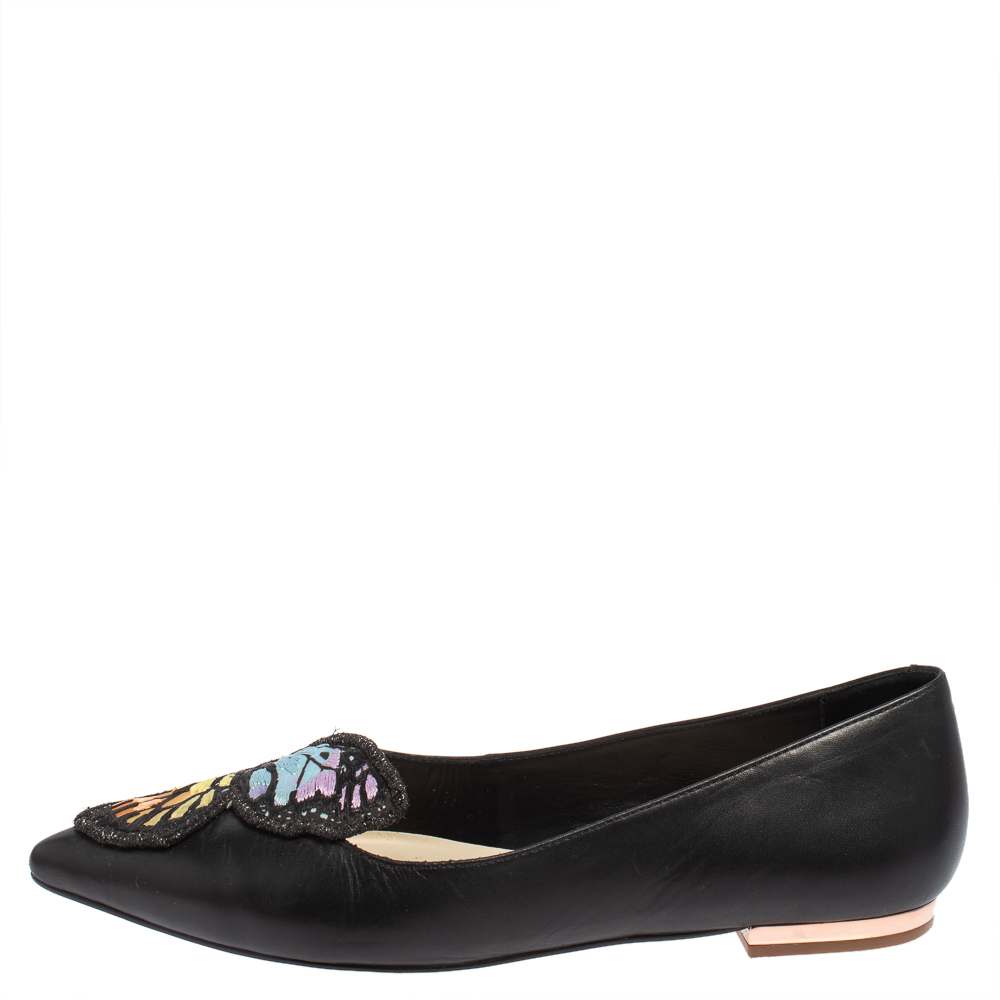 

Sophia Webster Black Leather Bibi Butterfly Ballet Flats Size