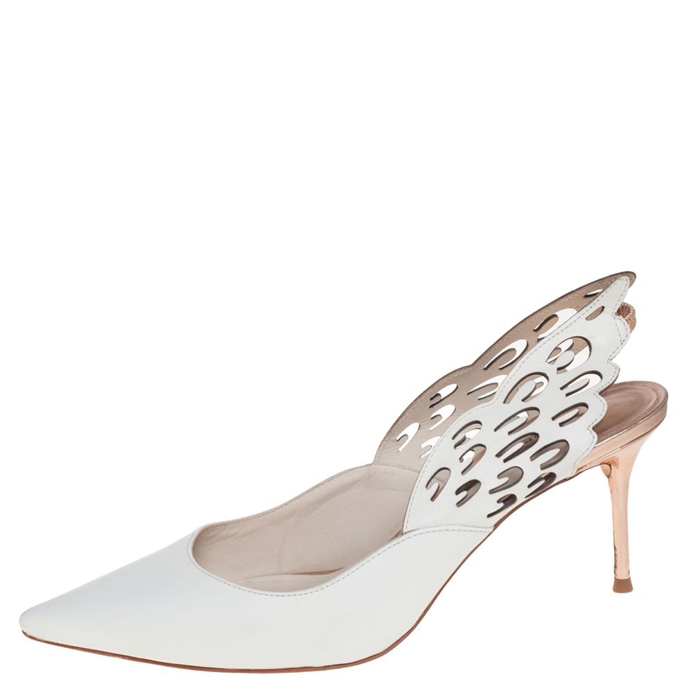 

Sophia Webster White Leather Angel Wing Slingback Mules Size