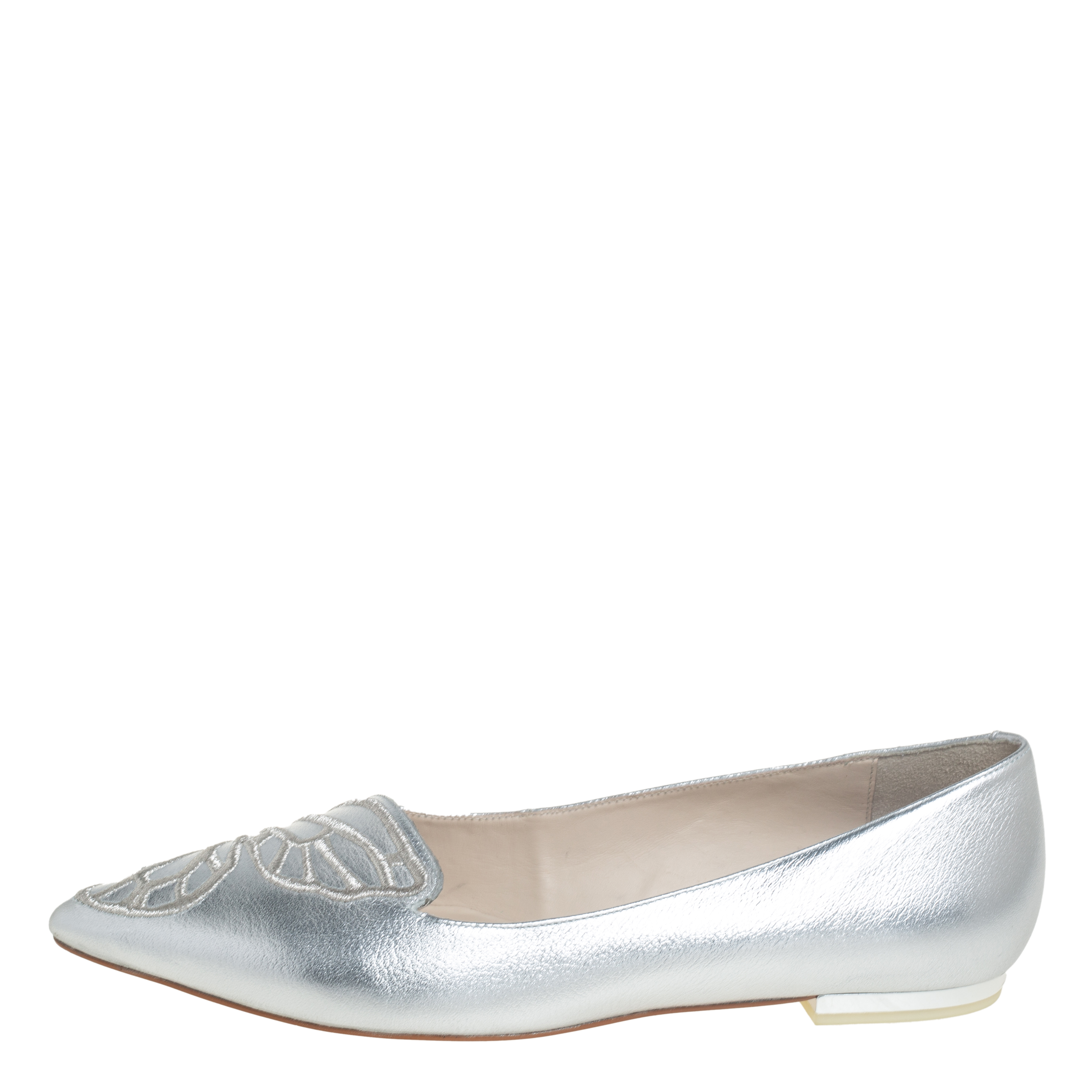 

Sophia Webster Silver Leather Bibi Butterfly Ballet Flats Size
